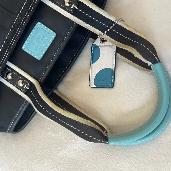 Coach Nylon Black and Teal Tote Bag GUC - Picture 5 of 13